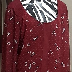 Maroon long sleeve flowered shirt